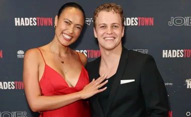 Real-life couple Lachlan Dearing and Angelina Thomson share the stage in Guys & Dolls