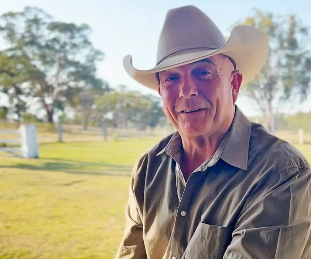 James Blundell is seen in a selfie taken on his farm