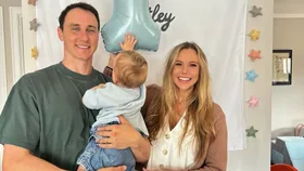 Cameron McEvoy with wife and son Hartley