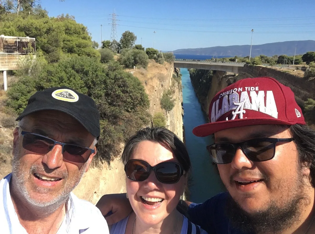 Bruce, Patrick and I at Corinth Canal, Greece. (Image: Supplied)