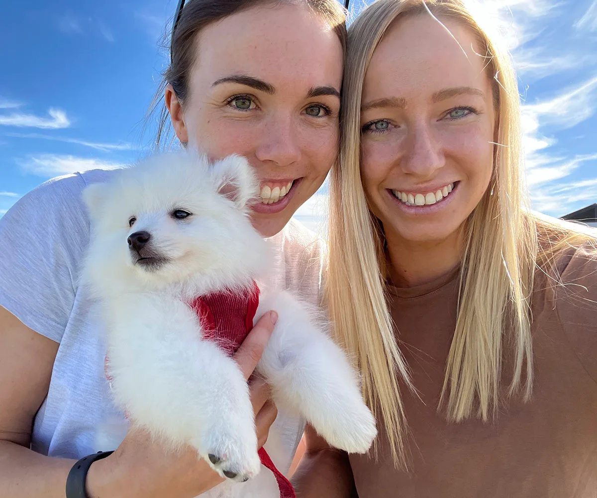 Me with my partner Mac and puppy Herbie. (Image: Supplied)