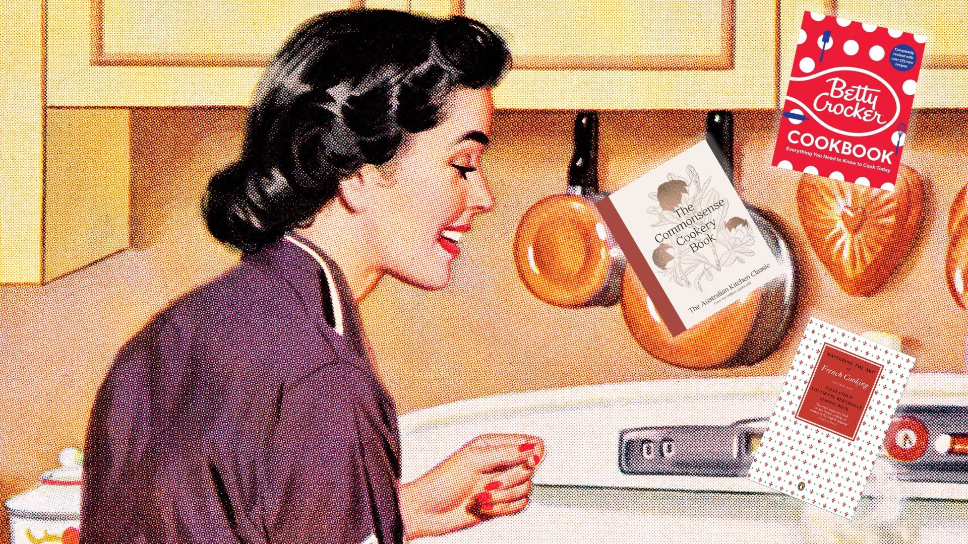 50s illustration of woman in kitchen