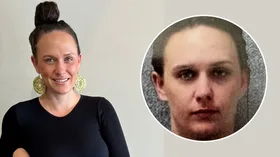 Tahlia Isaac looking fresh faced now next to a grainy mugshot of Tahlia during her addiction