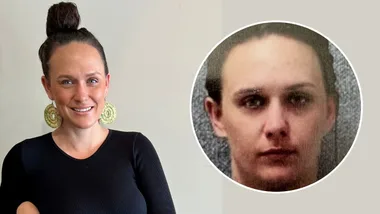 Tahlia Isaac looking fresh faced now next to a grainy mugshot of Tahlia during her addiction
