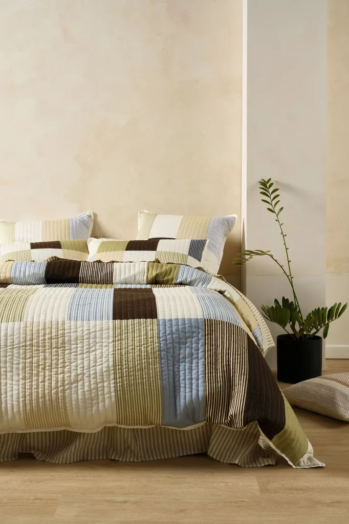 Linen House check quilt bedroom set up