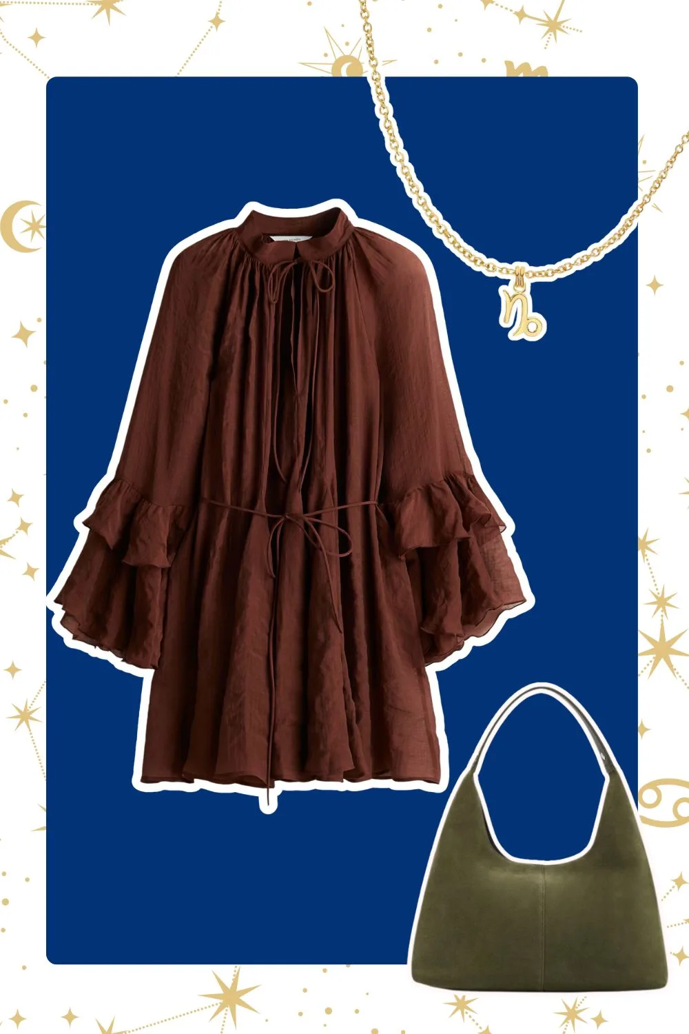 Pisces zodiac brown 70s dress