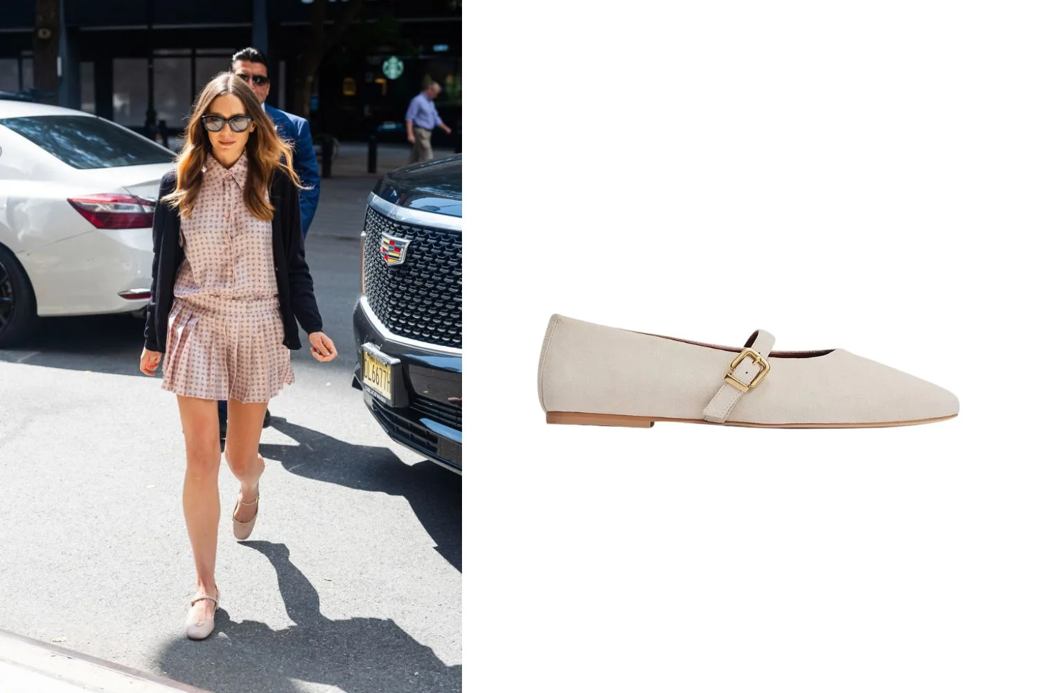 Image of celebrity wearing mary janes and suggested styles to buy