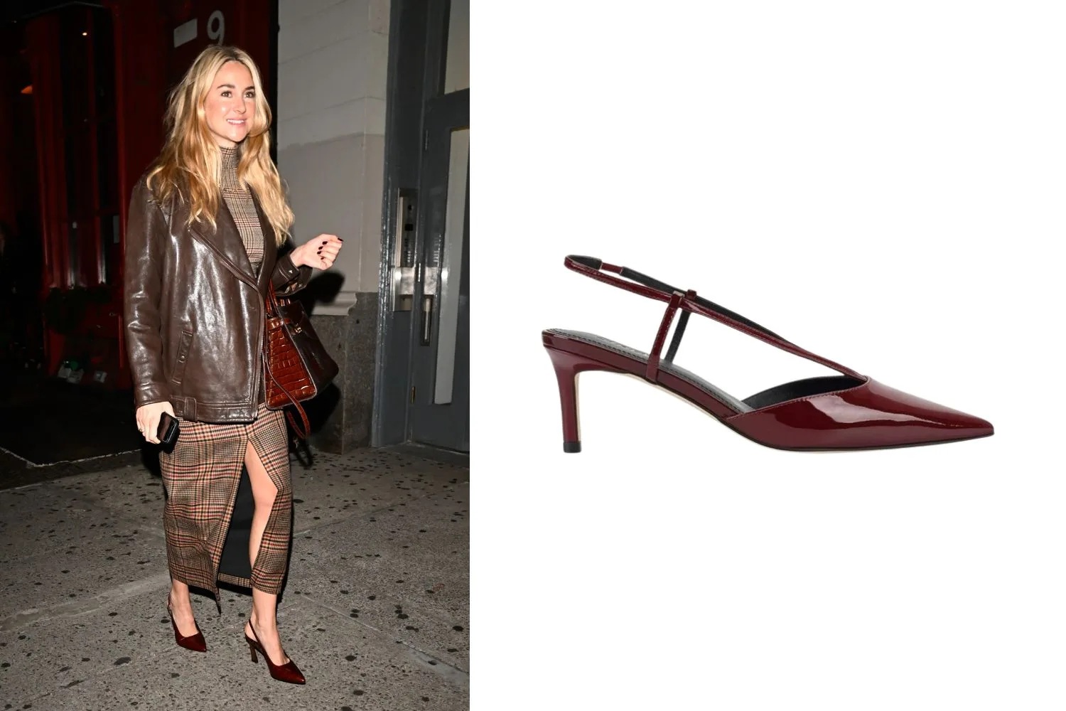 Image of celebrity wearing slingbacks and suggested styles to buy