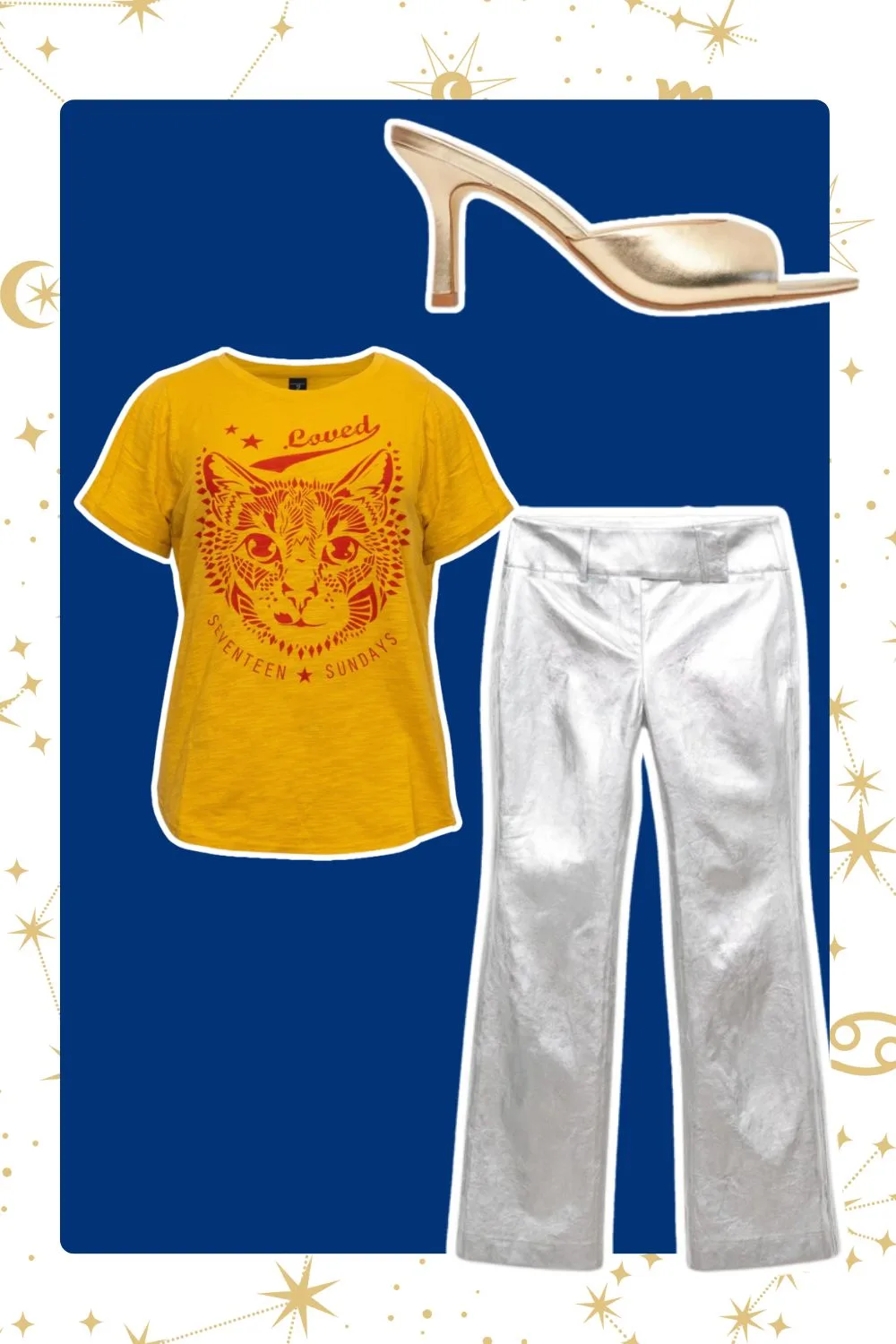 Leo zodiac yellow t-shirt and silver pant