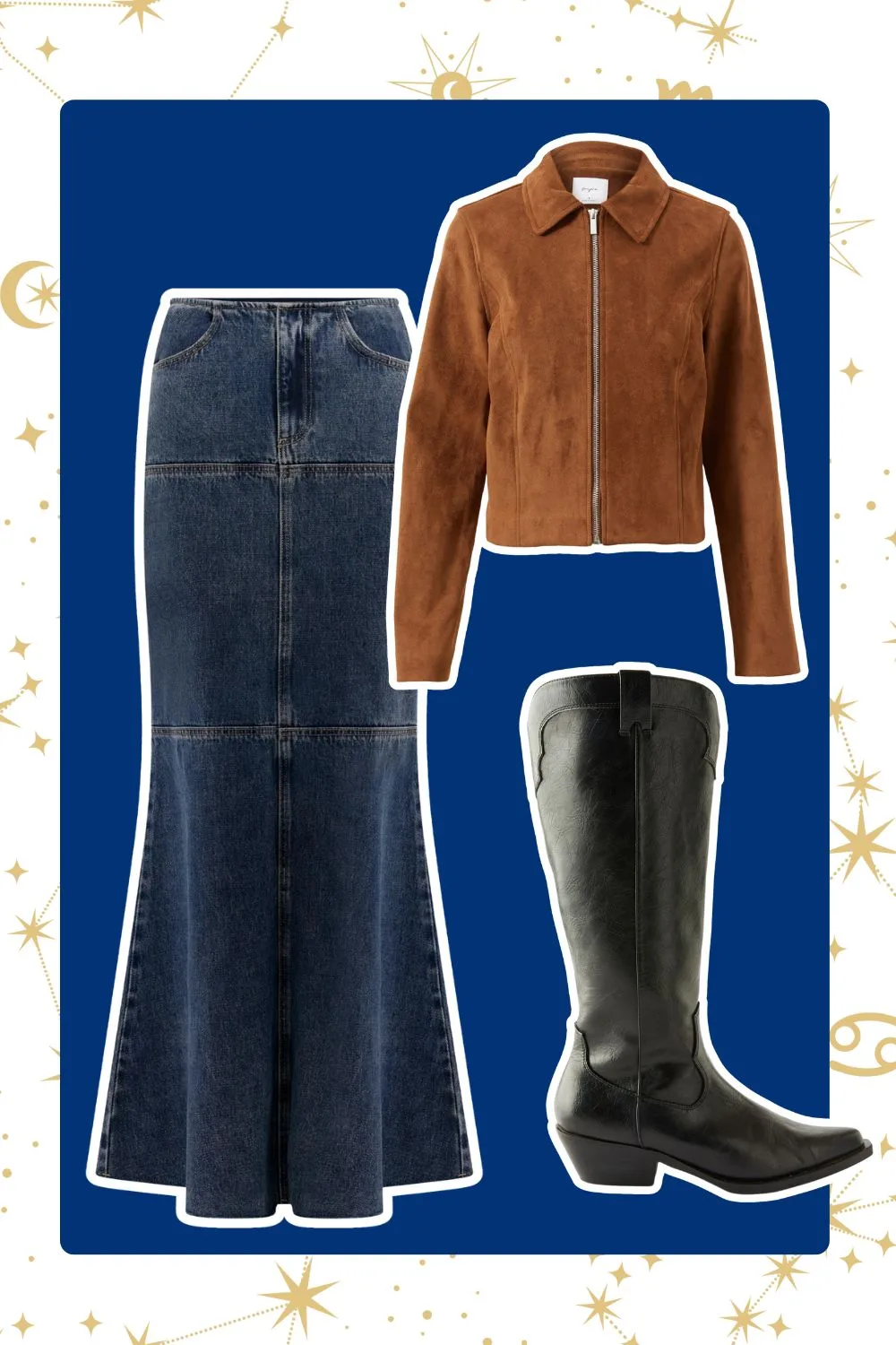 Zodiac Sign aquarius denim skirt