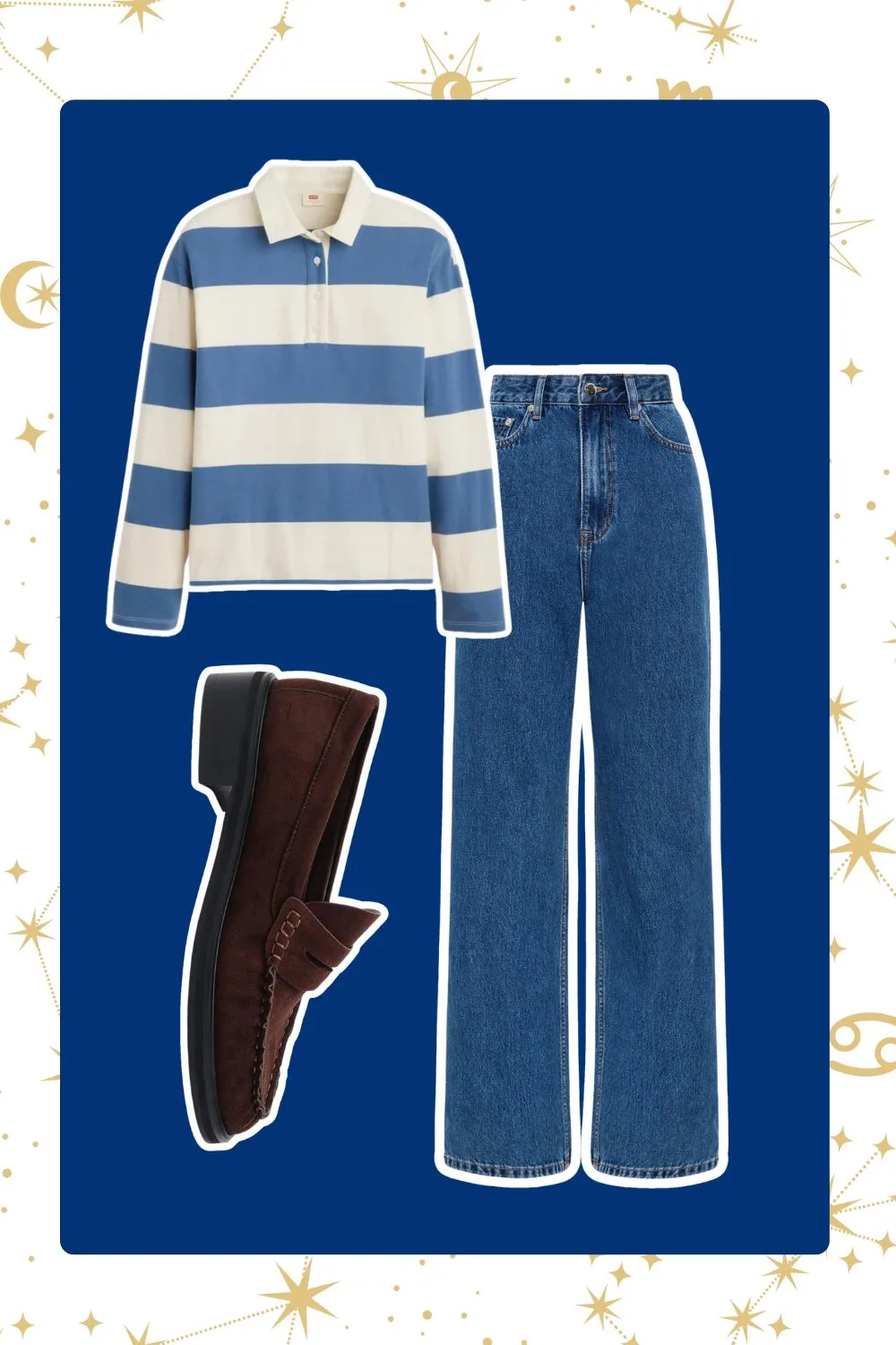 Libra zodiac sign denim jeans, striped top