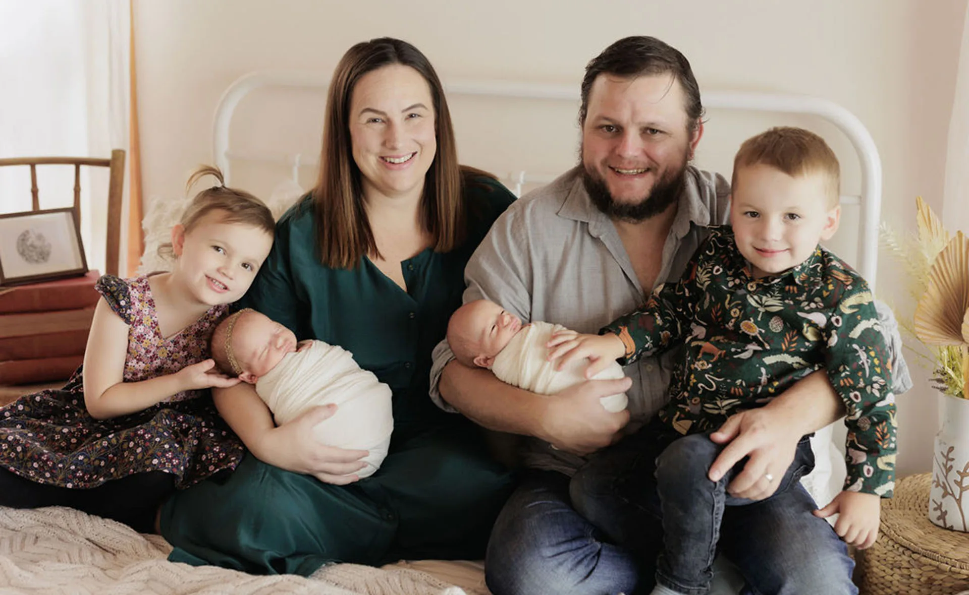 L-R, Georgia, Poppy, Sandra, David holding Michael and Fred. (Image: Little Brown Rabbit Photography)