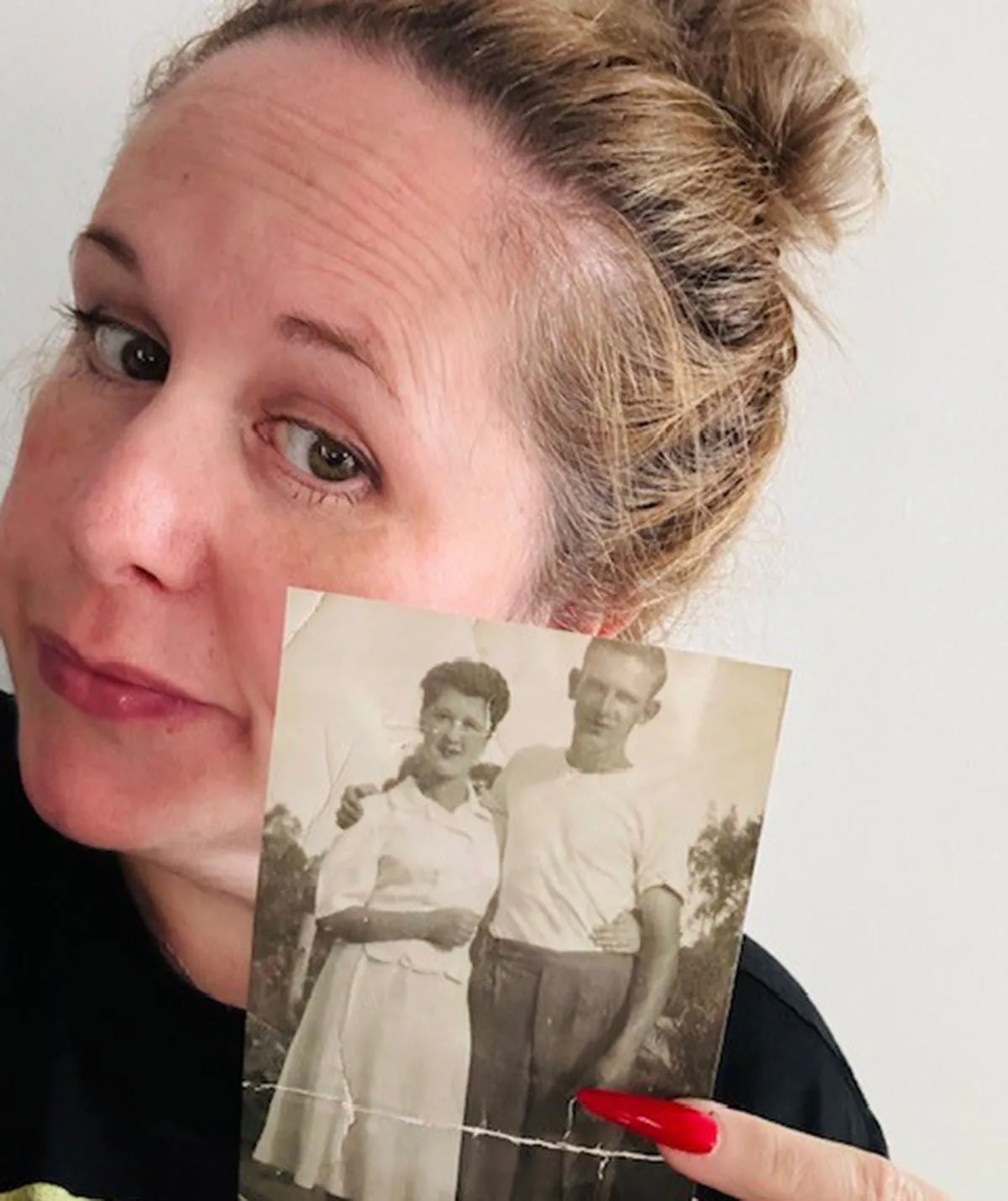 Donna had an old photo of her grandparents. "My grandad walked out on my grandma when he was 24," she said. (Image: Supplied)