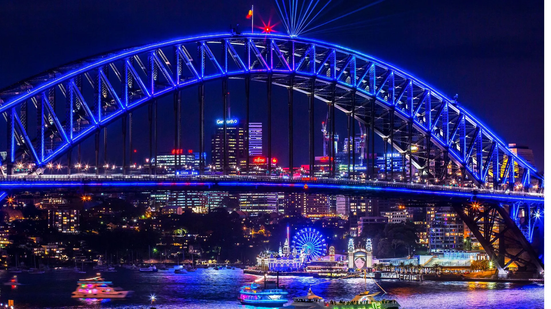 Sydney Harbour Bridge illuminated for Vivid Sydney