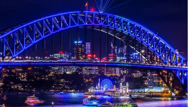 Sydney Harbour Bridge illuminated for Vivid Sydney