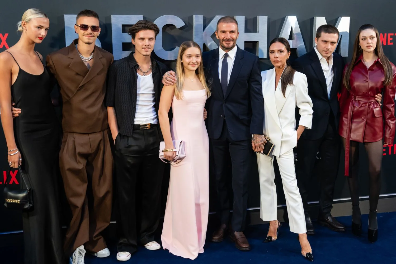 Mia Regan, Romeo Beckham, Cruz Beckham, Harper Beckham, David Beckham, Victoria Beckham, Brooklyn Beckham and Nicola Peltz