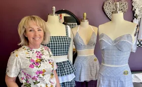 Jacky Ayres and her designs at her studio. (Image: Supplied)