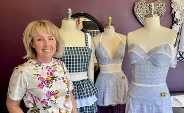 Jacky Ayres and her designs at her studio. (Image: Supplied)