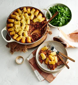 Bolognese and cheesy potato gem skillet pie