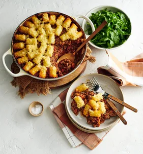 Bolognese and cheesy potato gem skillet pie