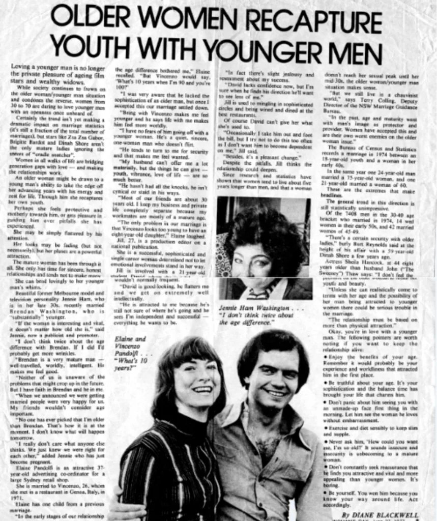 A newspaper report about age-gap relationships
