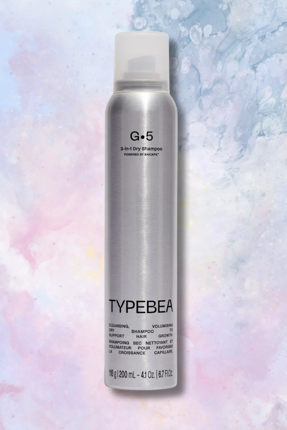 TYPEBEA 3-in-1 Dry Shampoo bottle on marble background