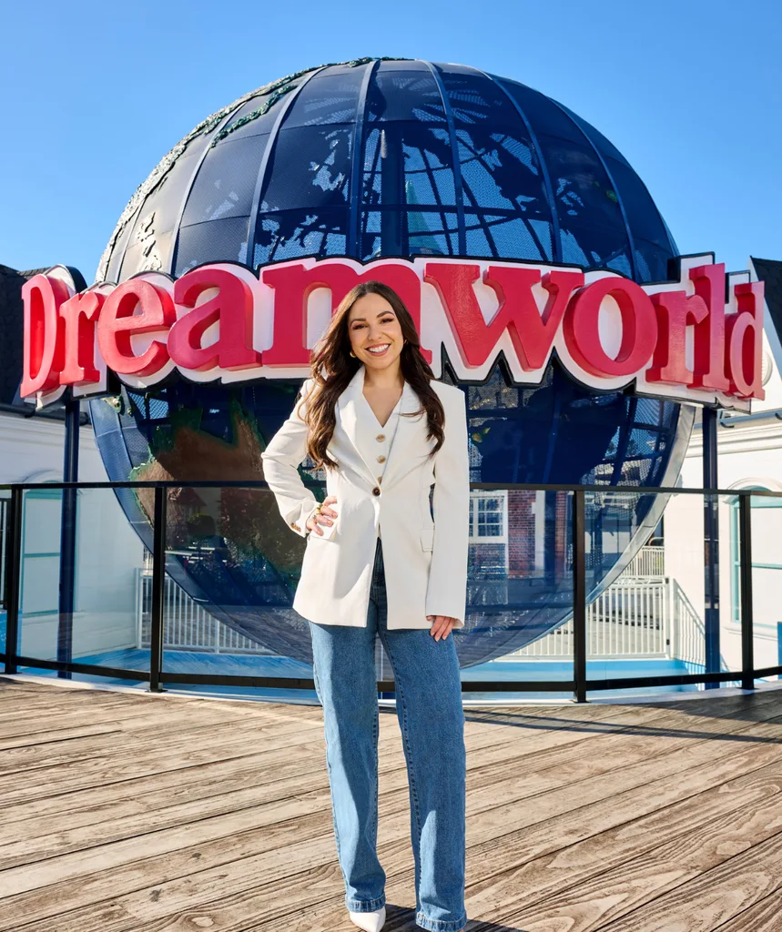 Mel Tracina, host of Big Brother Australia 2025 at its location, Dreamworld on the Gold Coast in Queensland.