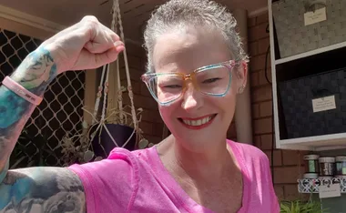 Lindy Webster on the day she finished treatment. (Image: Supplied)