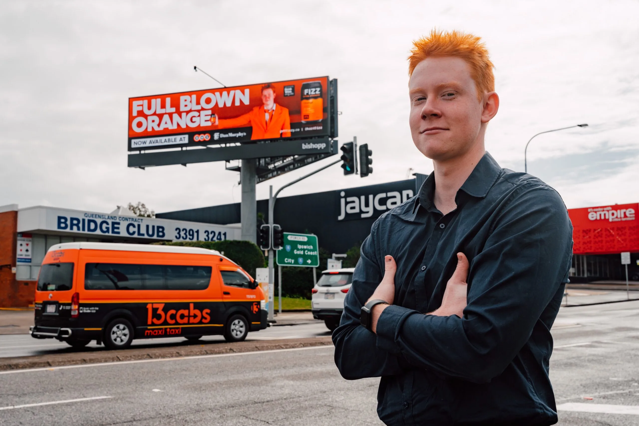 Jayden with the billboard that made him famous