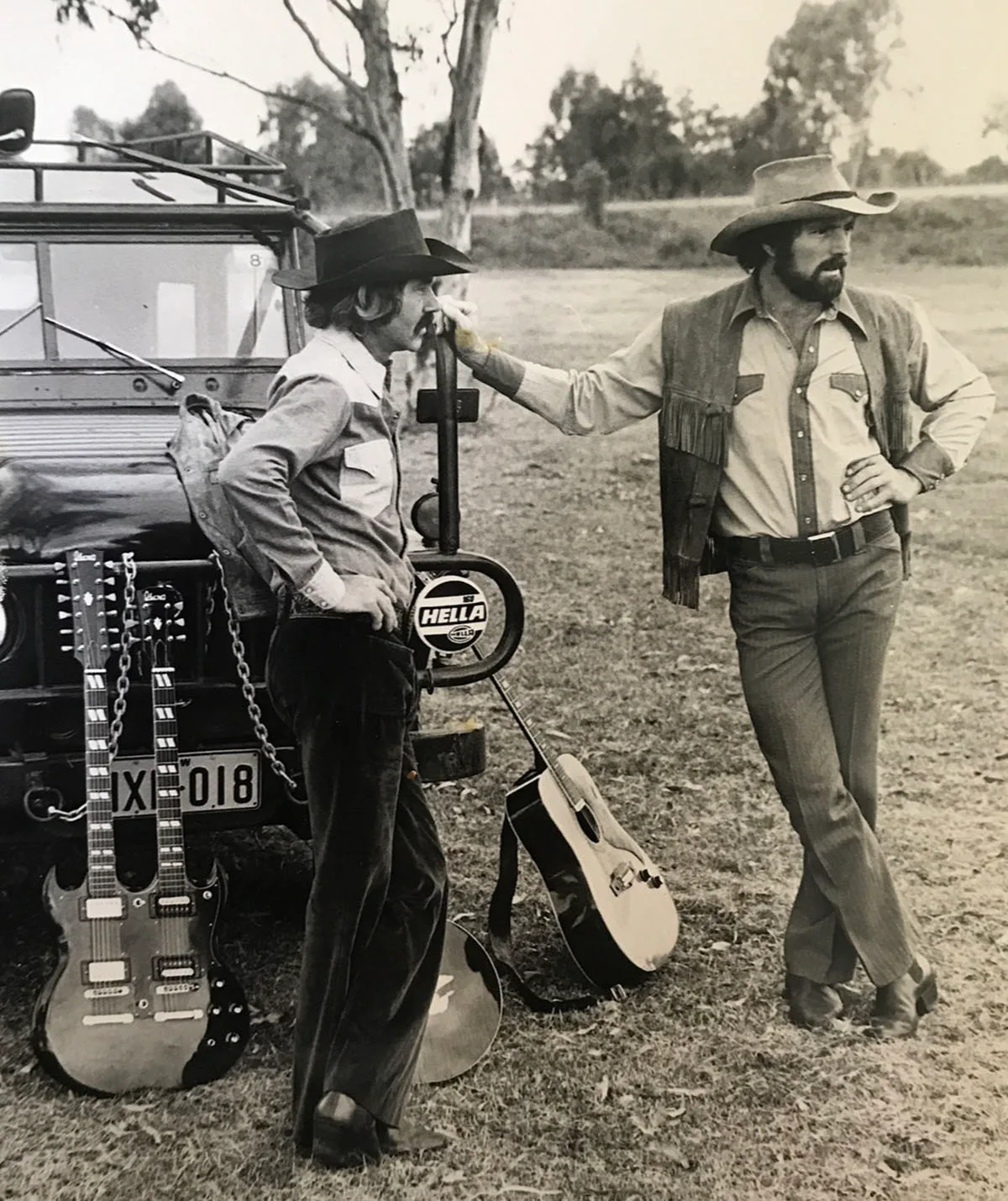 My dad Gerry Willis and John French of country and western band Timbuck Two 1980. (Image: Supplied)