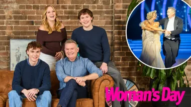 Michael Usher with kids, inset pic of Michael Usher and Dancing with the Stars partner Natalie Lowe