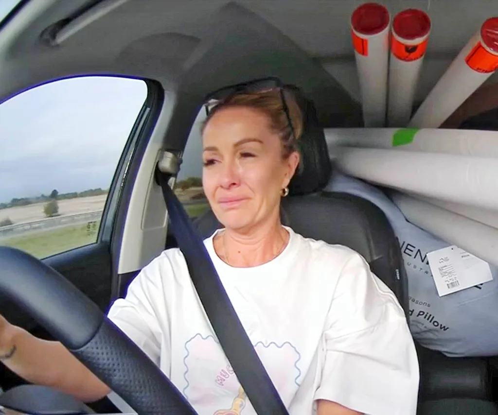 Alicia in her car crying while filming for The Block 2025.