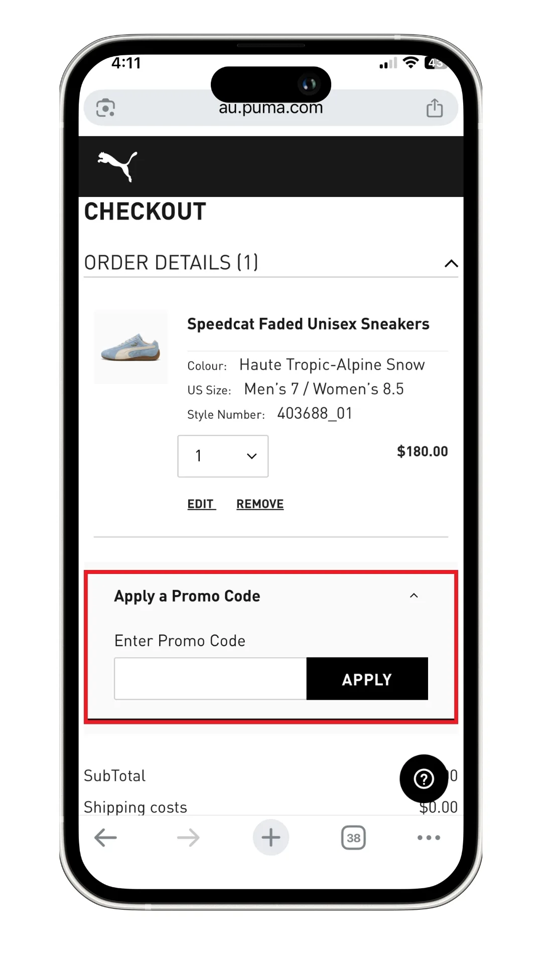 How to apply a Puma discount code at checkout