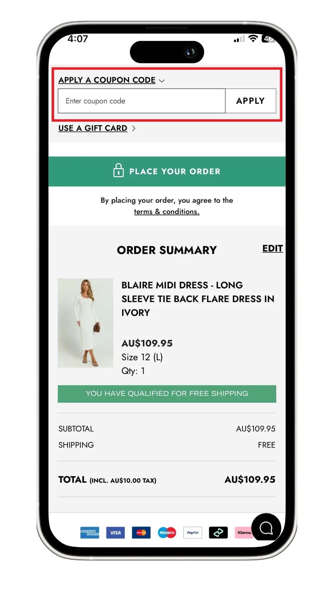 Applying your Showpo discount code