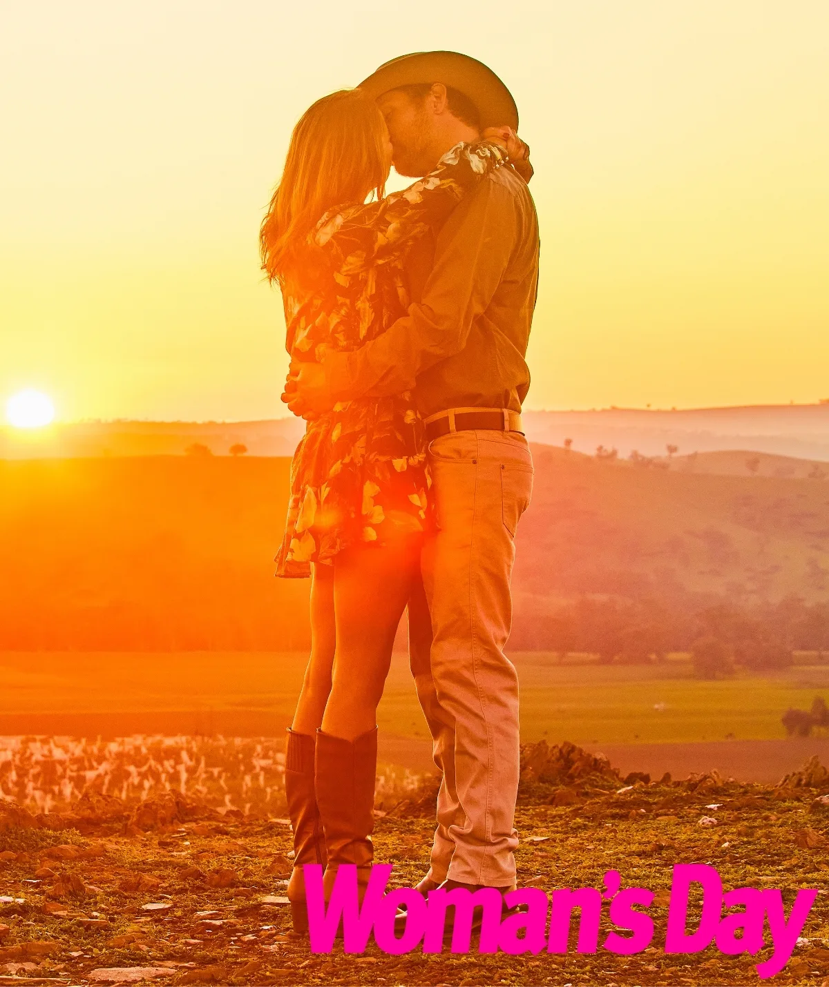 Georgie and Tom kiss among the golden sunset