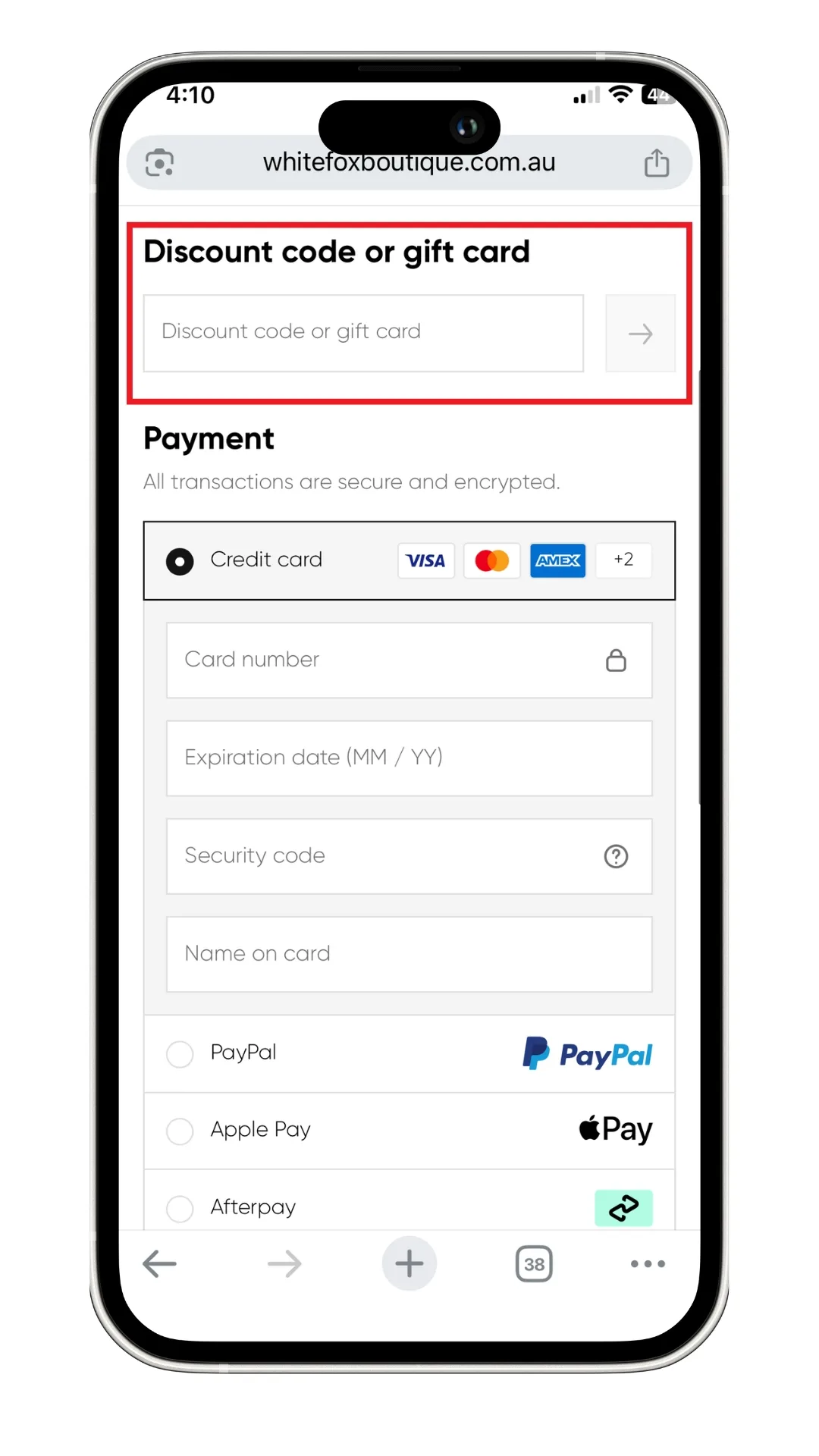 How to apply a White Fox discount code at checkout.