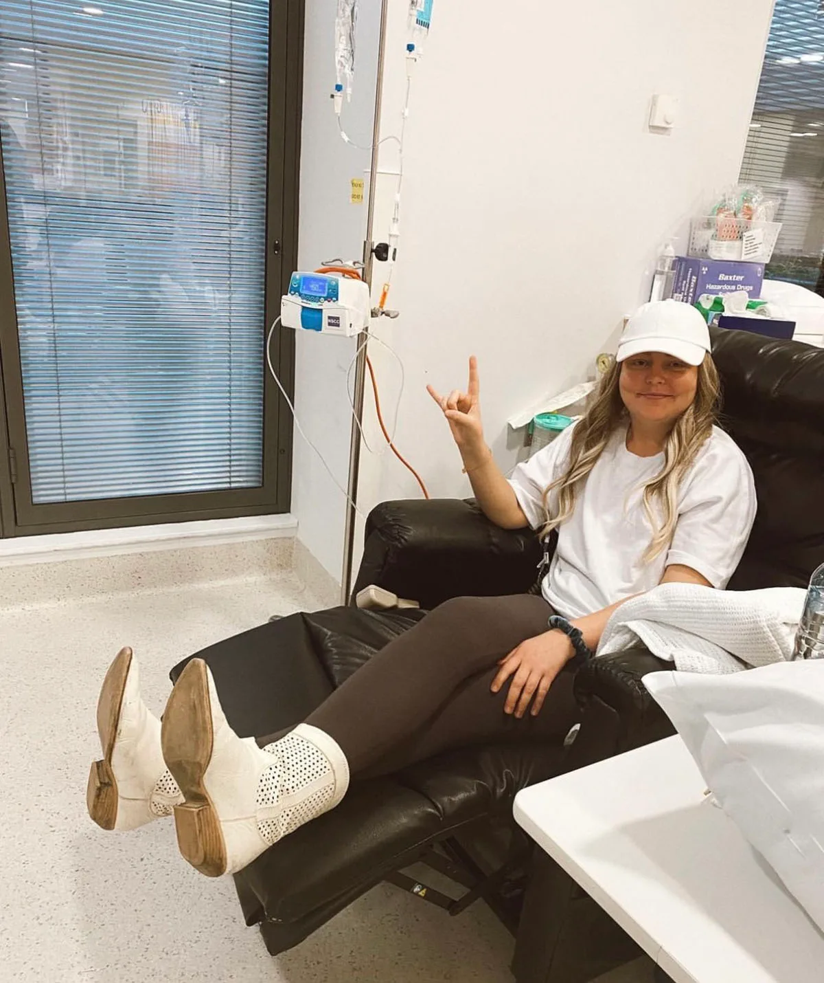 Alexandra (pictured) says despite the shock of her diagnosis, she tried to stay upbeat during treatment