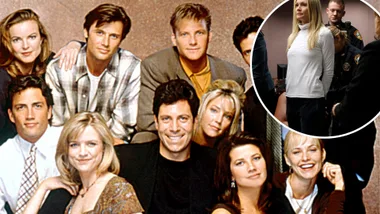 The cast of Melrose Place. INSET: Amy Locane in handcuffs.