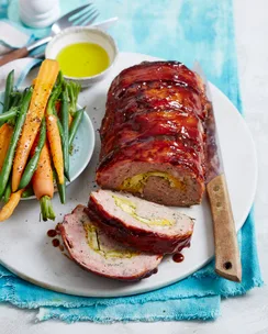 Rolled meatloaf with pumpkin & brussels sprouts