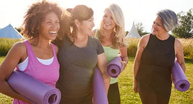 Women going to yoga together