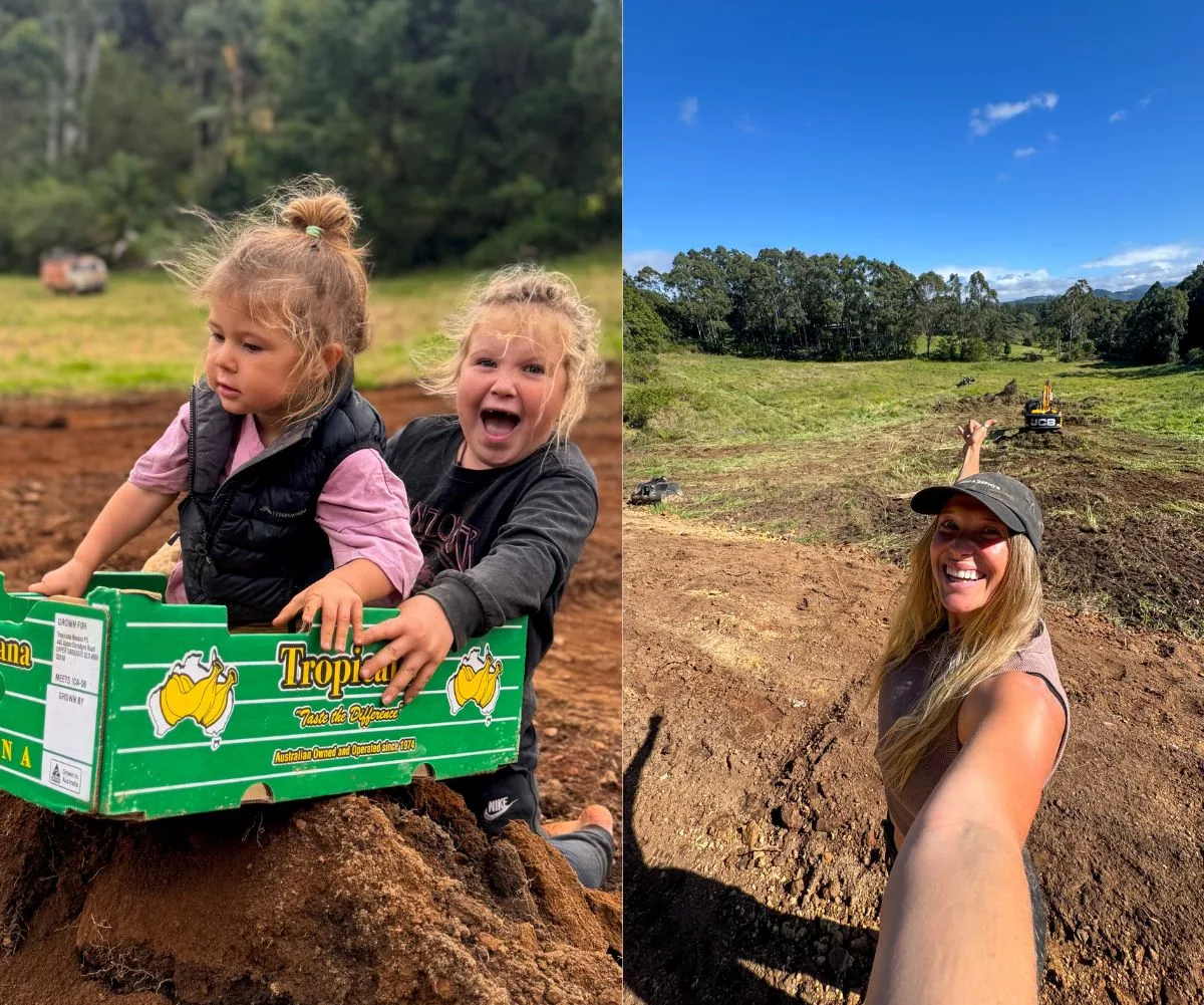 Reality bites!  The couple will have to spend $100,000 just to clear the land of lantana and other weeds. (Image: @karstanandmaxine)
