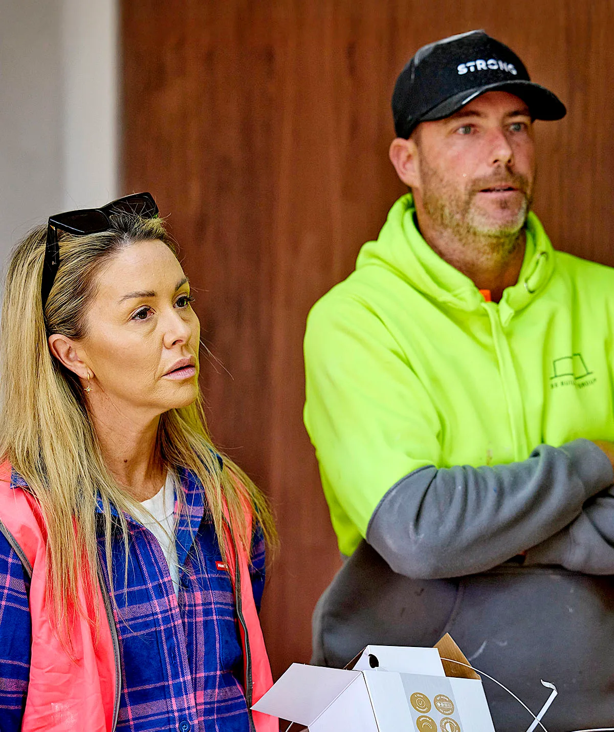 Sonny and Alicia looking stern on set of The Block 2025.