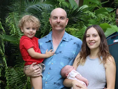 Luke and Sinead Featonby, with son Jimmy and baby Dawn. (Image: St John NT)