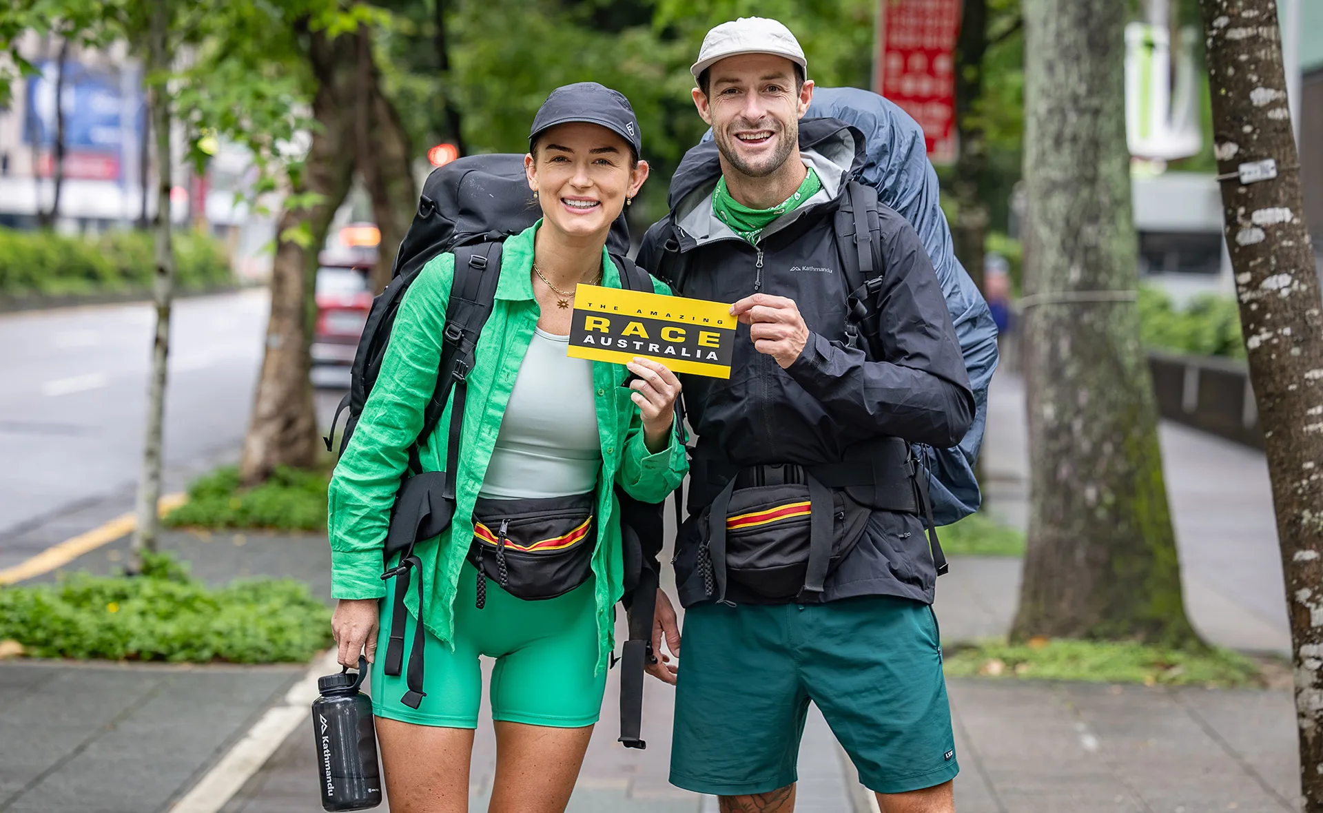 Aesha Scott and her fiancé Scott in a promotional shot for The Amazing Race: Celebrity Edition.