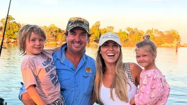 Matt Wright with his wife Kaia and kids Banjo and Dusty