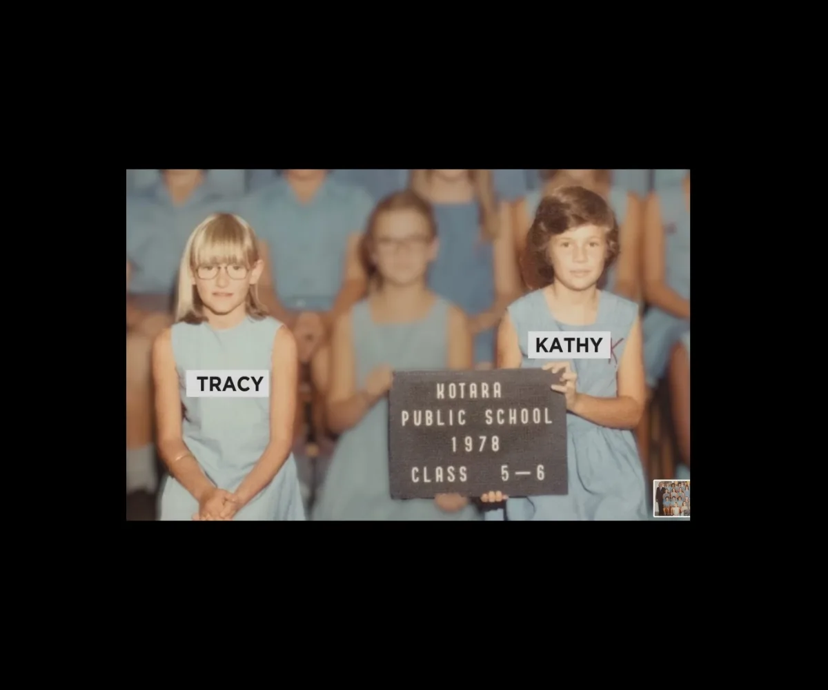 Two young girls in their school class photo.