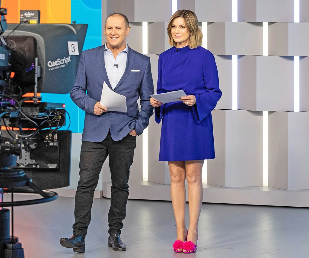 Larry Emdur and Kylie Gillies on set of The Morning Show.