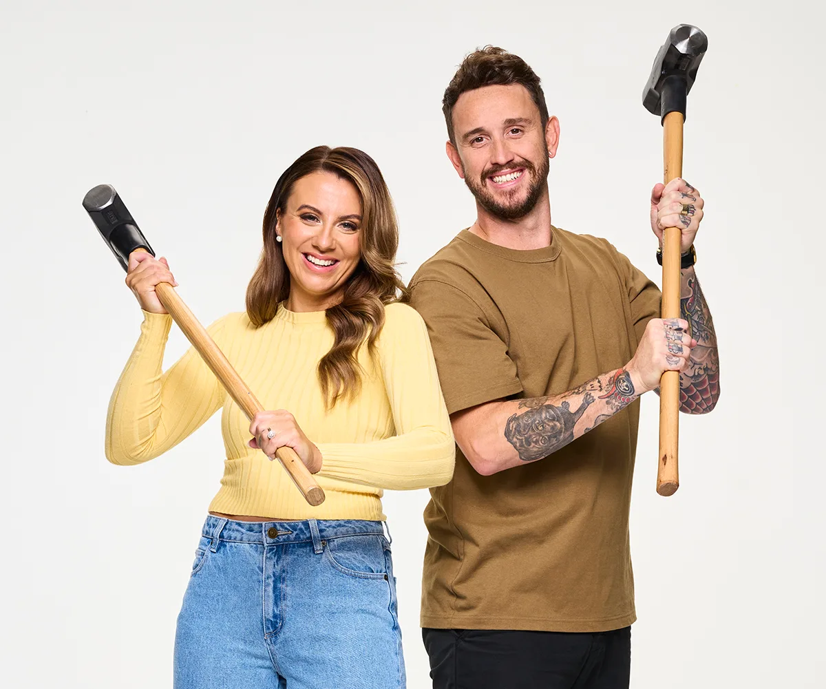 Kristy and Brett in a promo shot for their season of The Block in 2023.