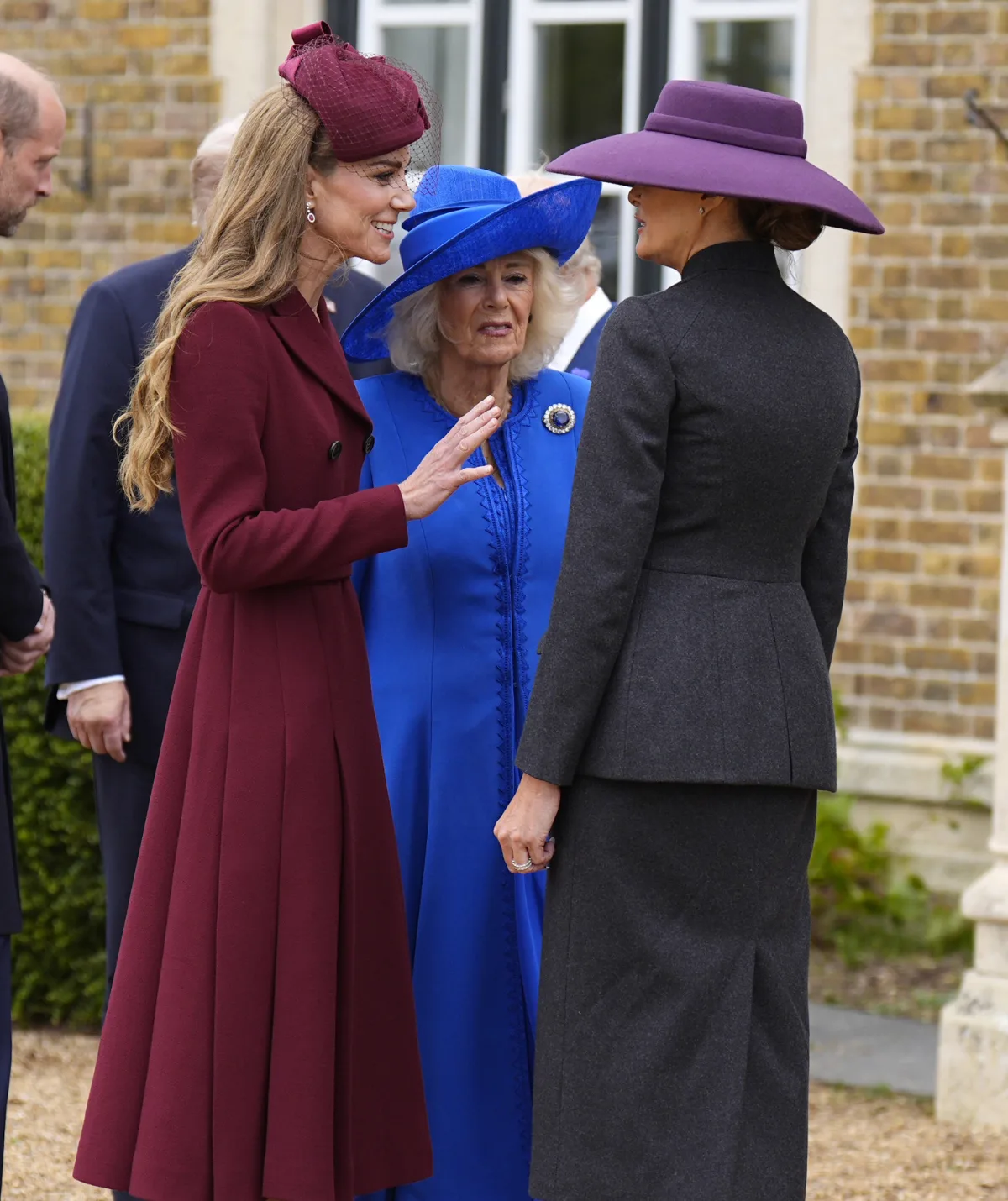 Catherine, Princess of Wales, Queen Camilla and First Lady Melania Trump arrive for a state visit at Windsor Castle.