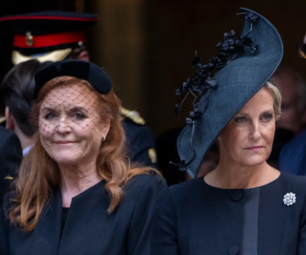 Sarah Ferguson, Duchess of York and Sophie, Duchess of Edinburgh&nbsp;stand outside Westminster Cathedral. Credit: Getty. 